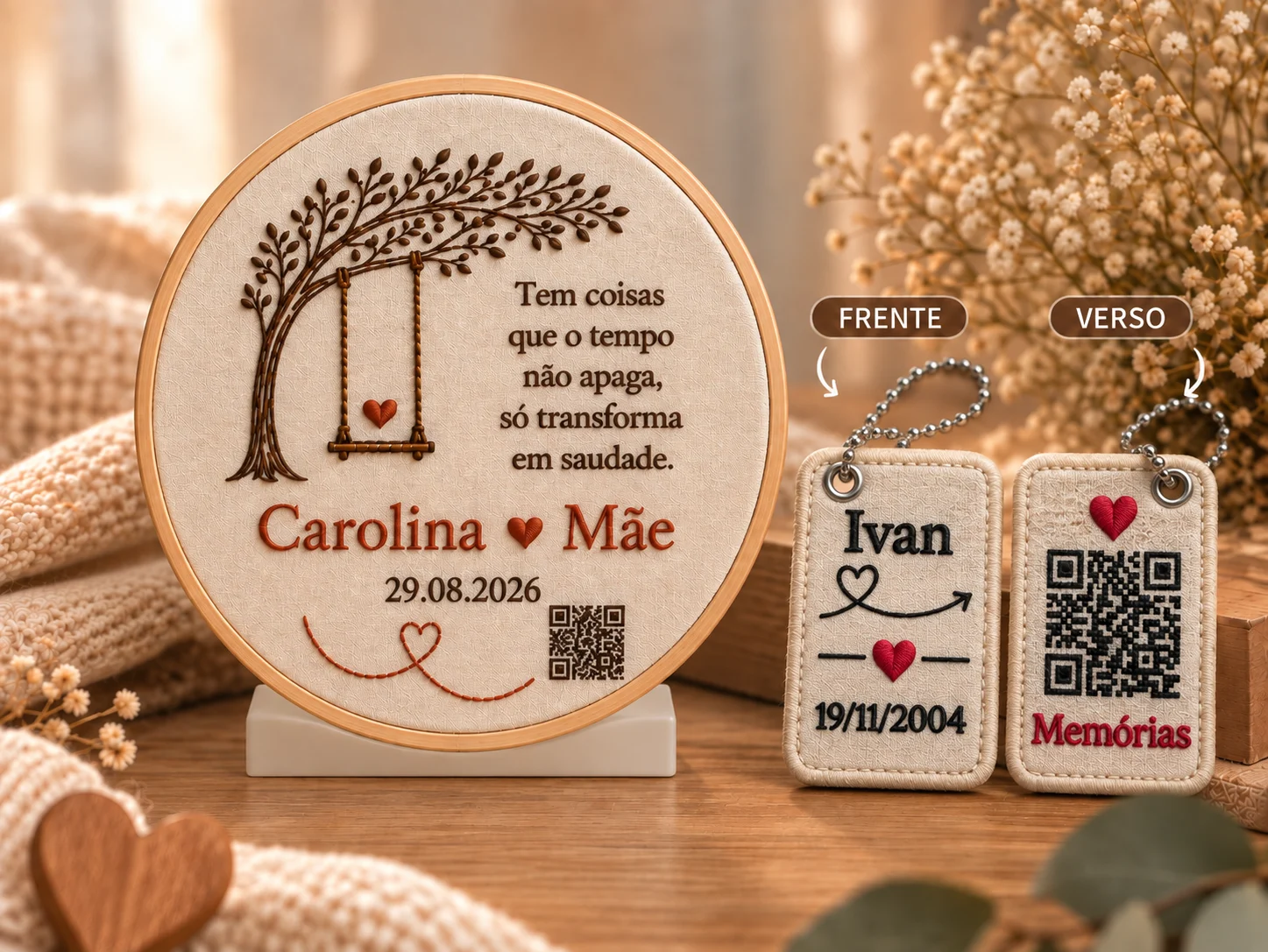 Memória bordada personalizada com QR Code